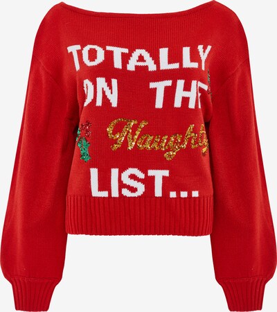 Threadbare Sweater 'Naughty List' in Gold / Green / Red / White, Item view