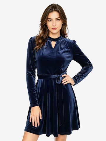 KoJooin Kleid 'Knielanges Samtkleid Langen Ärmeln Gürtel Damen Abschlusskleid für Party' in Blau: Vorderseite