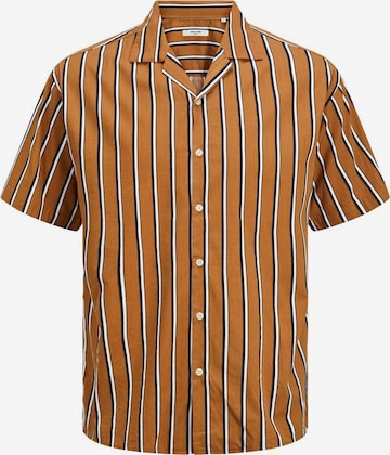JACK & JONES Button Up Shirt 'Tropic Resort' in Brown: front