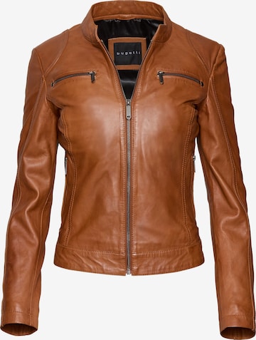 bugatti Lederjacke aus hochwertigem Leder, mit Stehkragen in Braun: Vorderseite