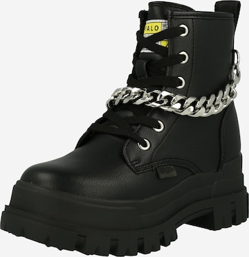 BUFFALO Lace-Up Ankle Boots 'ASPHA CHAIN' in Black: front