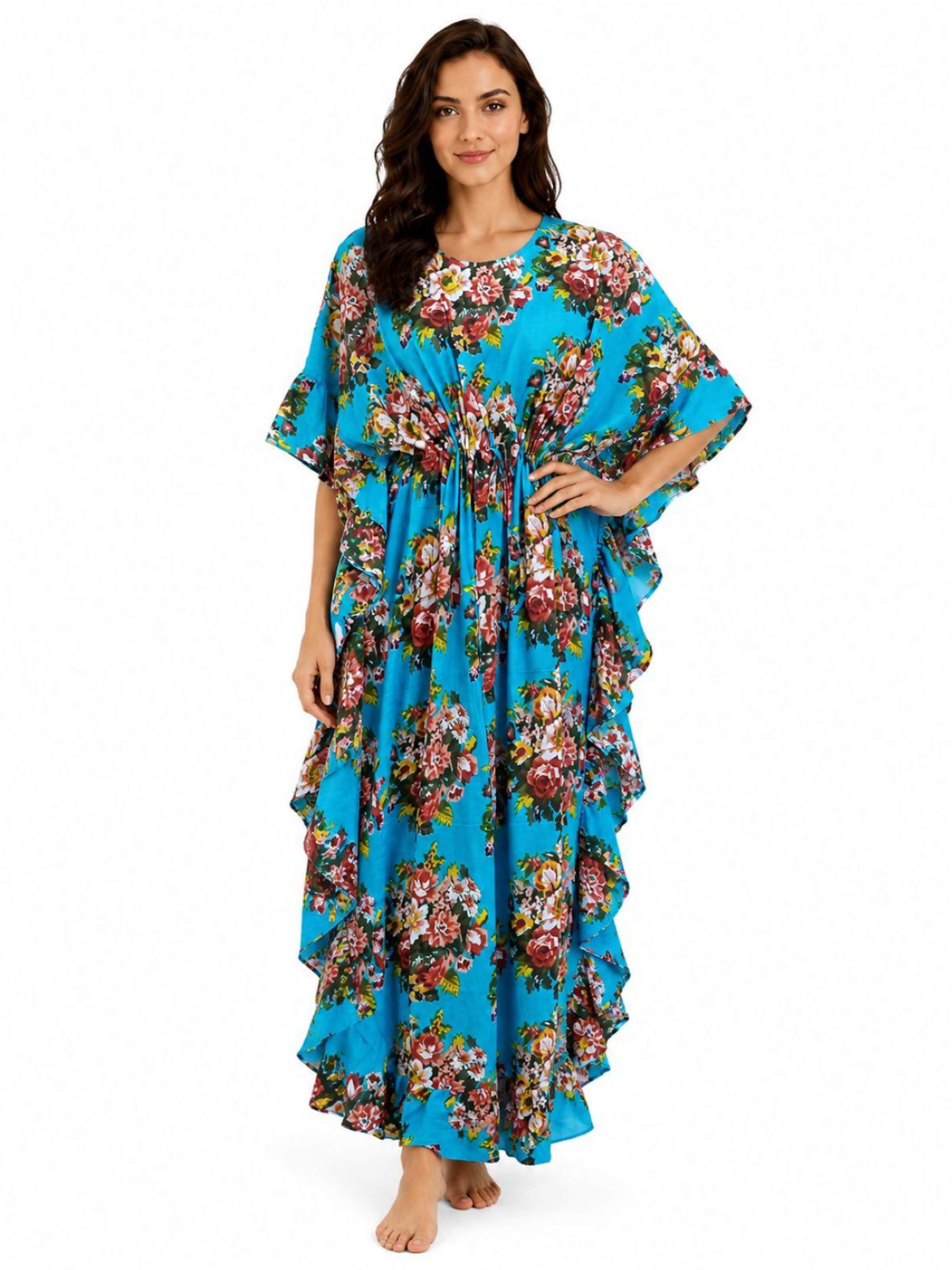 PfauGermany Dress 'Oversizekleid 'KAFTAN Free Size Brustumfang – 170 cm . Länge 130 cm'‌‌‌‌' in Blue: front