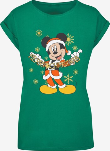Maglietta 'Mickey Mouse - Merry Christmas Gold' di ABSOLUTE CULT in verde: frontale