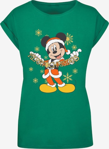 ABSOLUTE CULT Shirt 'Mickey Mouse - Merry Christmas Gold' in Groen: voorkant