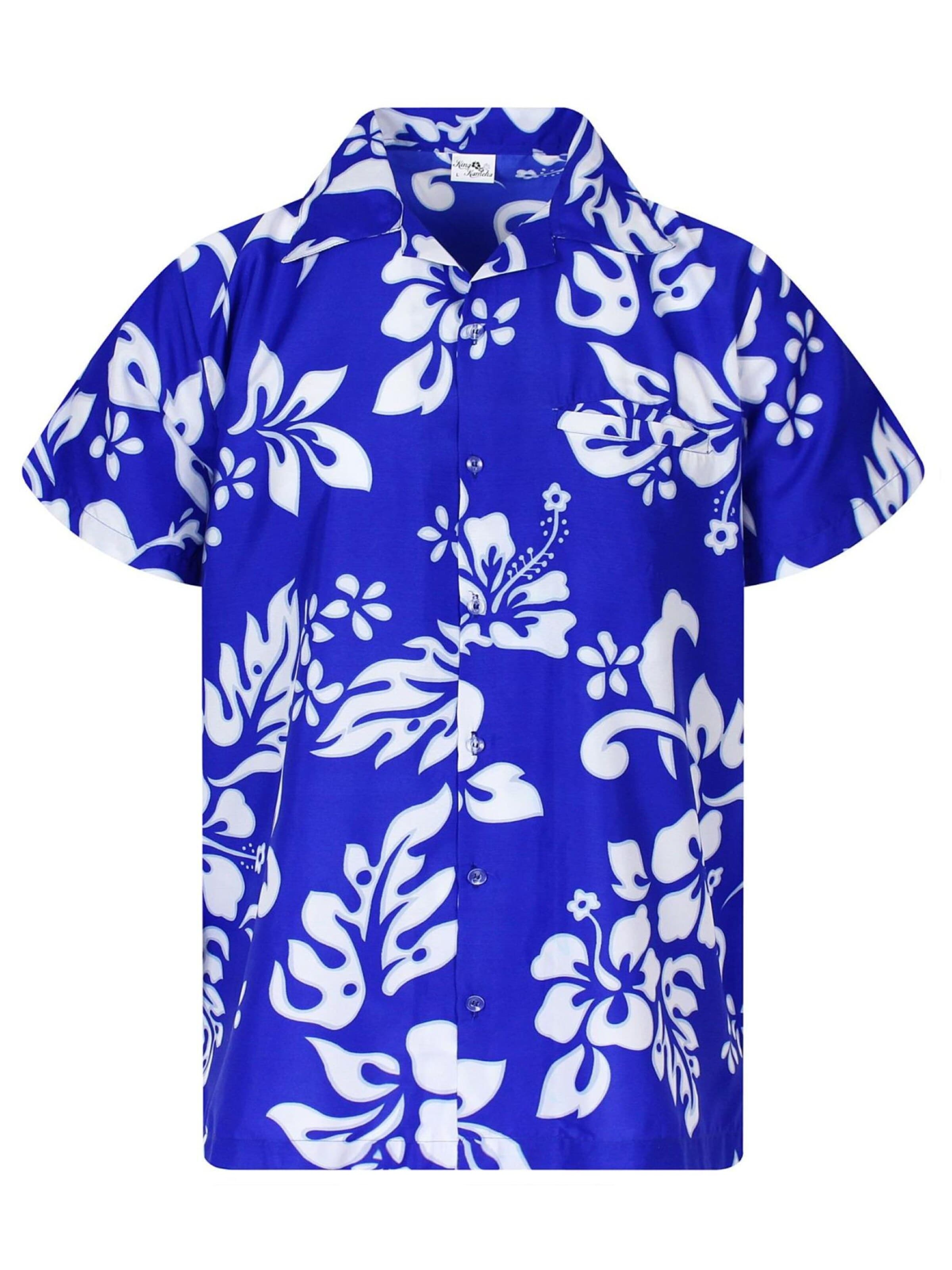 King Kameha Shirt 'Hibiscus' in Blauw: voorkant