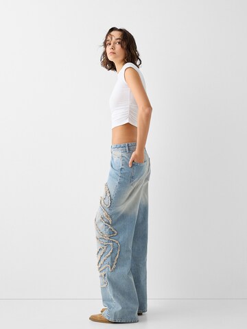 Wide leg Jeans de la Bershka pe albastru