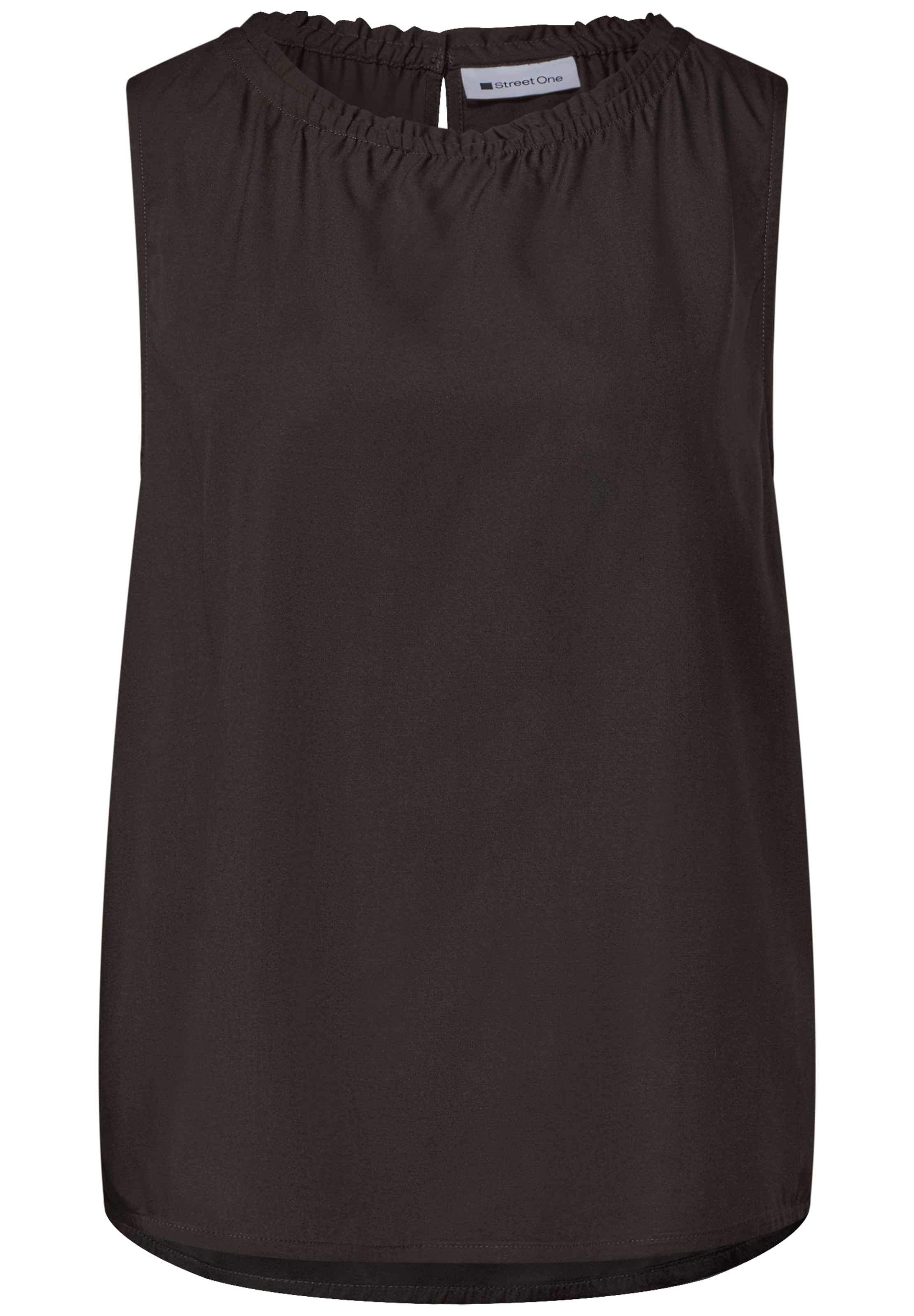 STREET ONE Blusentop mit gerafftem Rundhals in XS in schwarz, Produktansicht