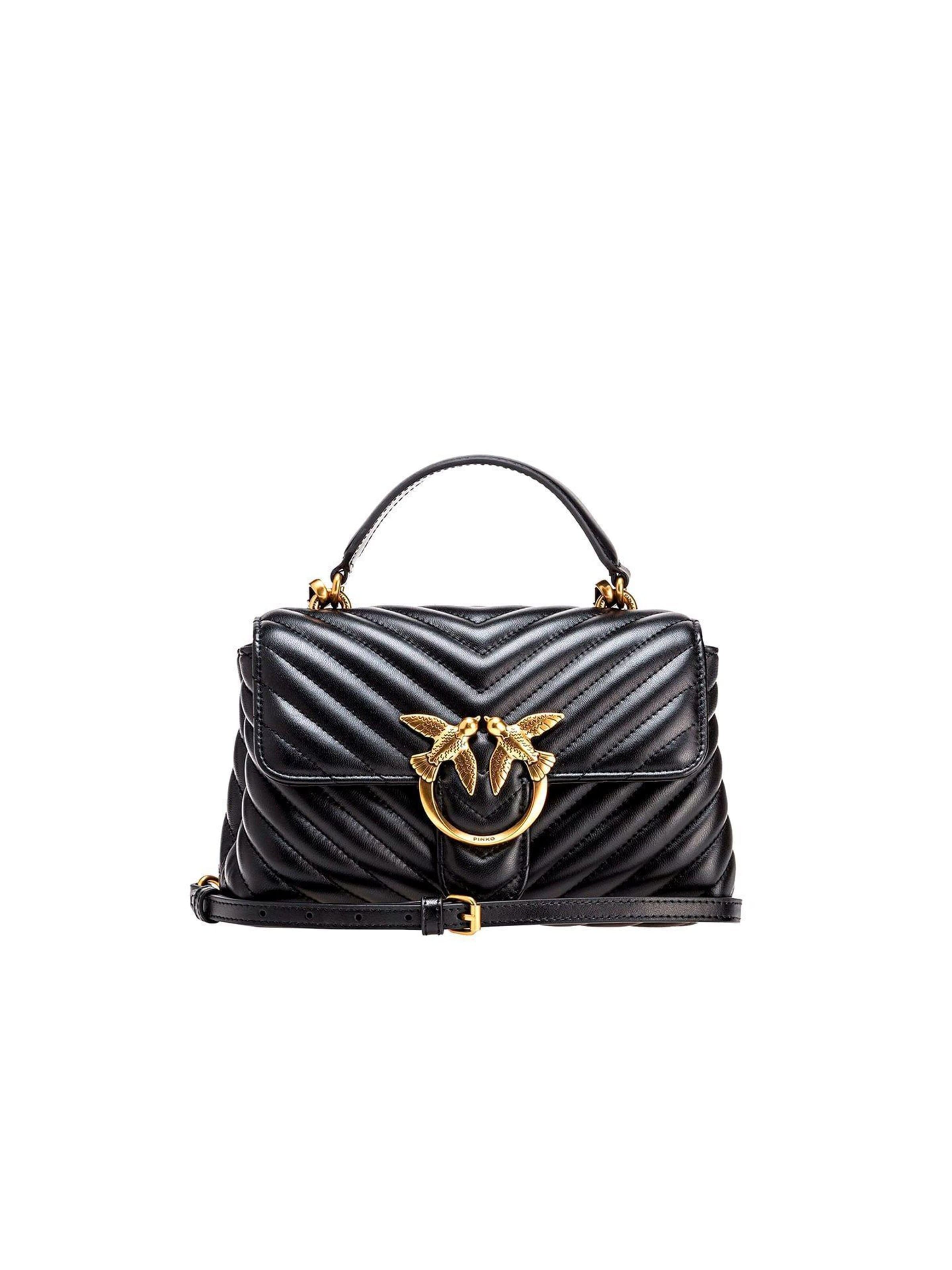PINKO - Bolso de mano 'Love Lady Puff Mini Cl Sheep Nappa Chevron' en negro: frente