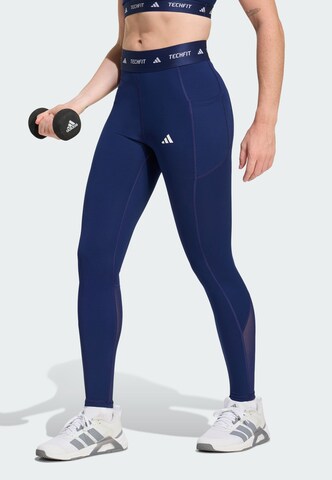 ADIDAS PERFORMANCE Skinny Športne hlače 'STASH' | modra barva: sprednja stran
