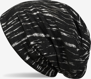 styleBREAKER Mütze 'Beanie mit Metallic Streifen Print' in Schwarz: Vorderseite