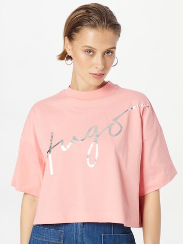 HUGO Μπλουζάκι σε ροζ: μπροστά