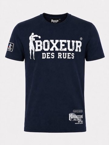 Boxeur des Rues - Traje para estar en casa 'Herren Set Boxeur des Rues: Baumwollshorts Schwarz + Slim-Fit T-Shirt Marineblau, Weißes Logo' en azul
