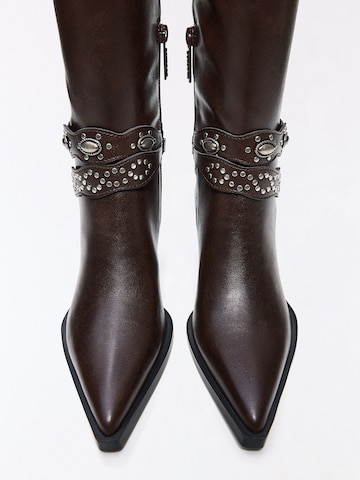 Bershka Buty kowbojskie w kolorze brązowy