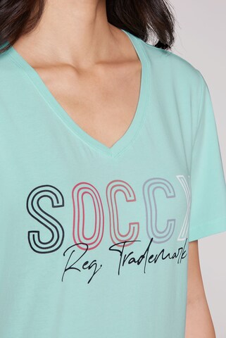Soccx Basic T-Shirt mit V-Ausschnitt und Logo in Blau
