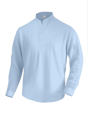 KoJooin Shirt 'Herren Leinen-Henleyshirt mit Stehkragen und langen Ärmeln atmungsaktives Freizeit- und Strandshirt' in Blue: front