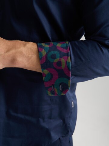 7Camicie Slim Fit Businesshemd 'Roma Satin Man Shirt Green'‌ in Blau