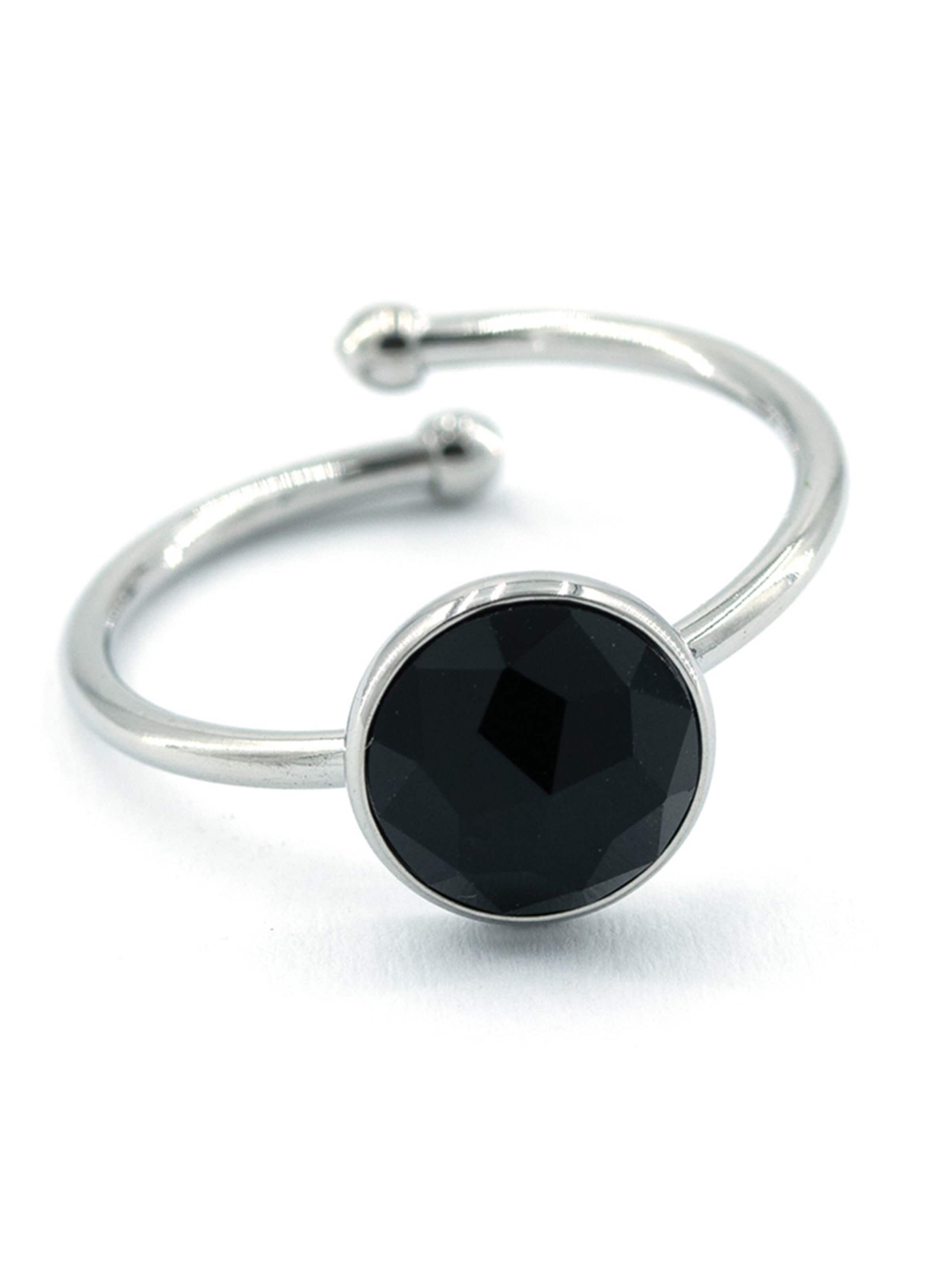 Sergio Engel Ring 'Beach Ring 01 Edelstahlring mit Naturstein-Cabouchon'‌ in Schwarz: Vorderseite