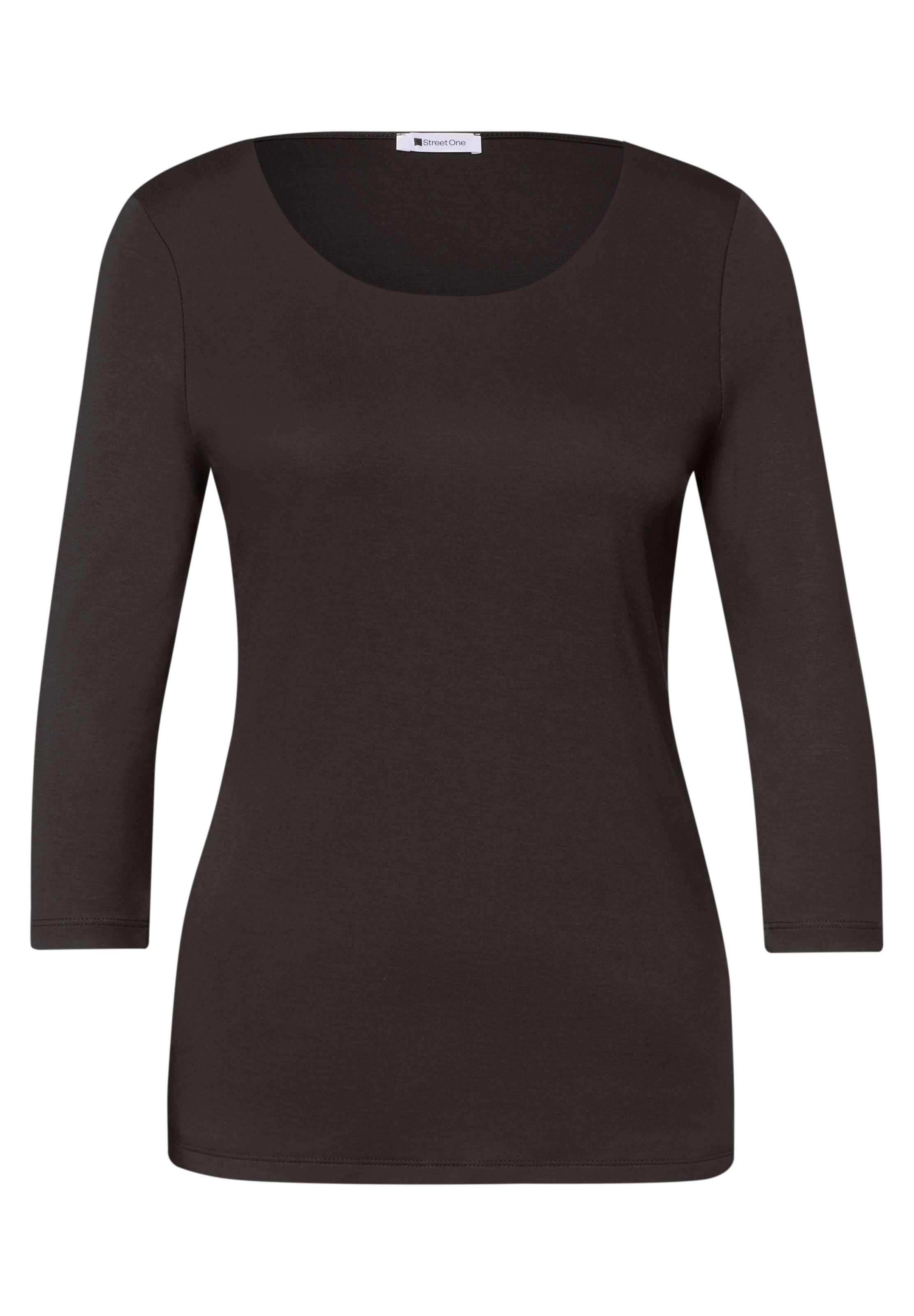 STREET ONE Basic T-Shirt mit 3/4 Arm in Braun: Vorderseite