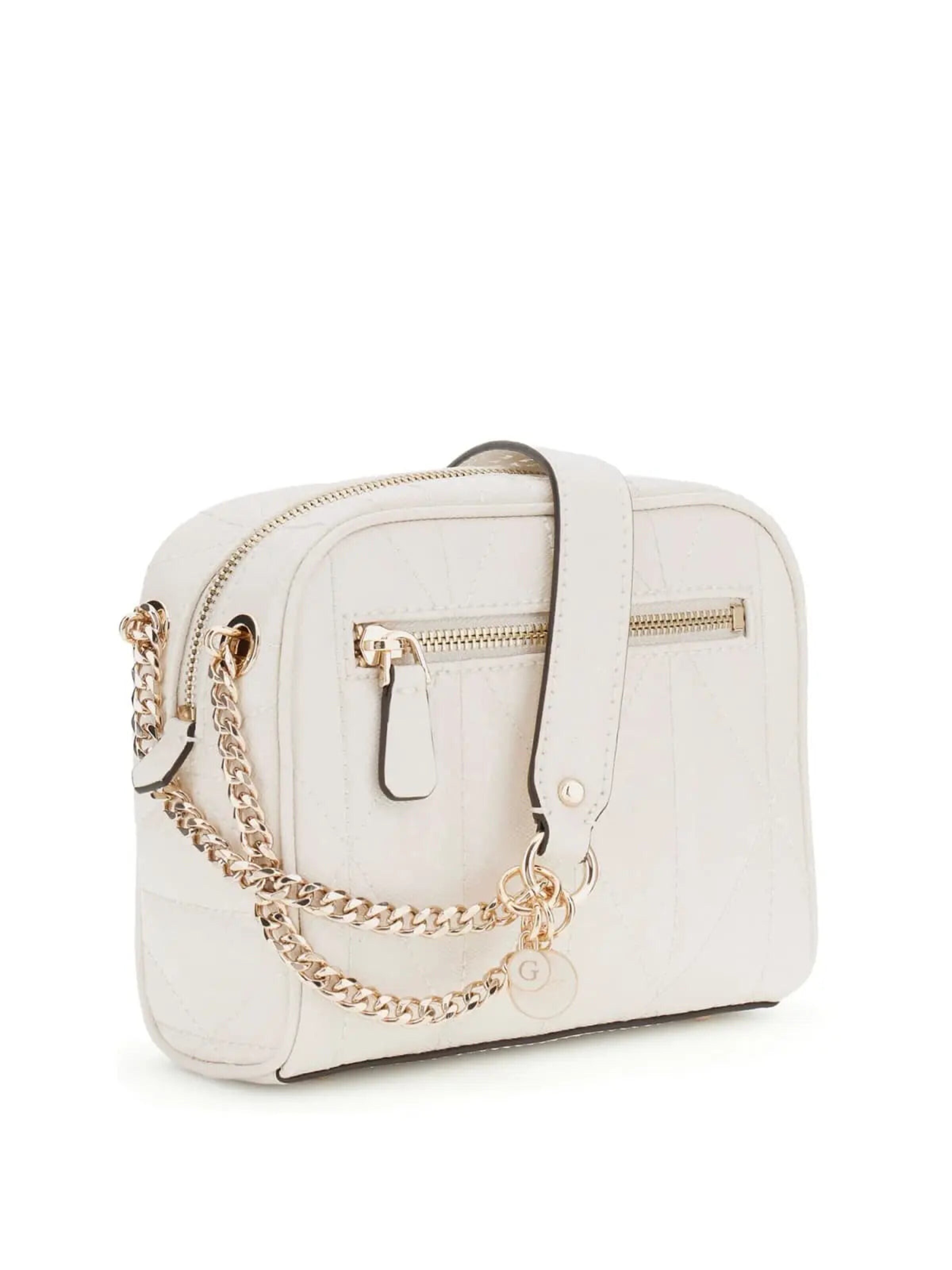 balta GUESS Rankinė su ilgu dirželiu 'Guess Sac Bandoulière Betula Satchel Off White GG966314'