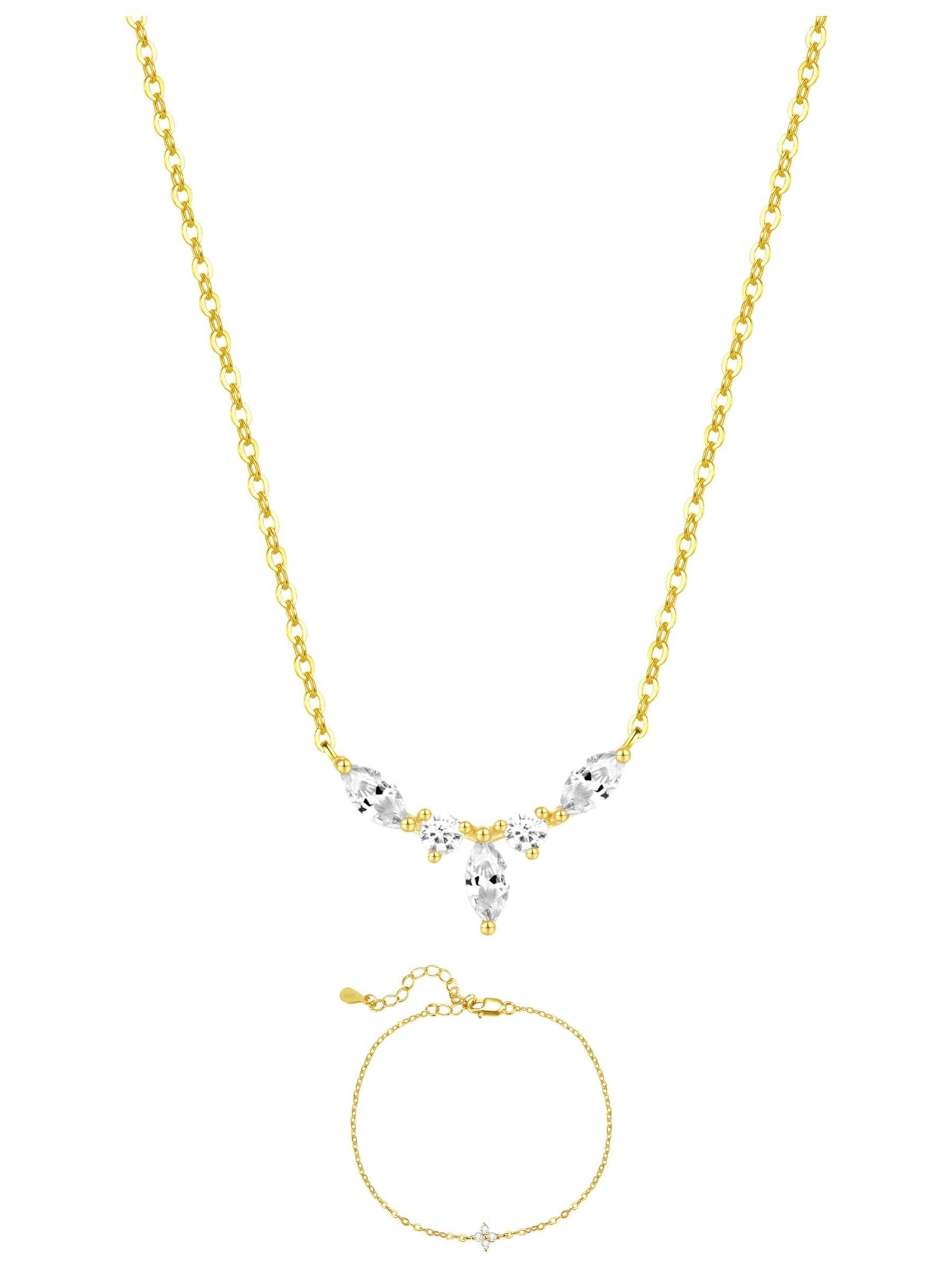 Hey Happiness Sieraden set 'Gemstone Crown Necklace & Daisy Bracelet Set' in Goud