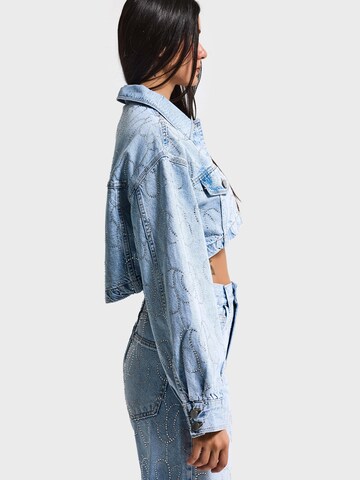 IT'S BASIC Bodywarmer 'RHINESTONE CROPPED DENIM JACKET' in Blauw