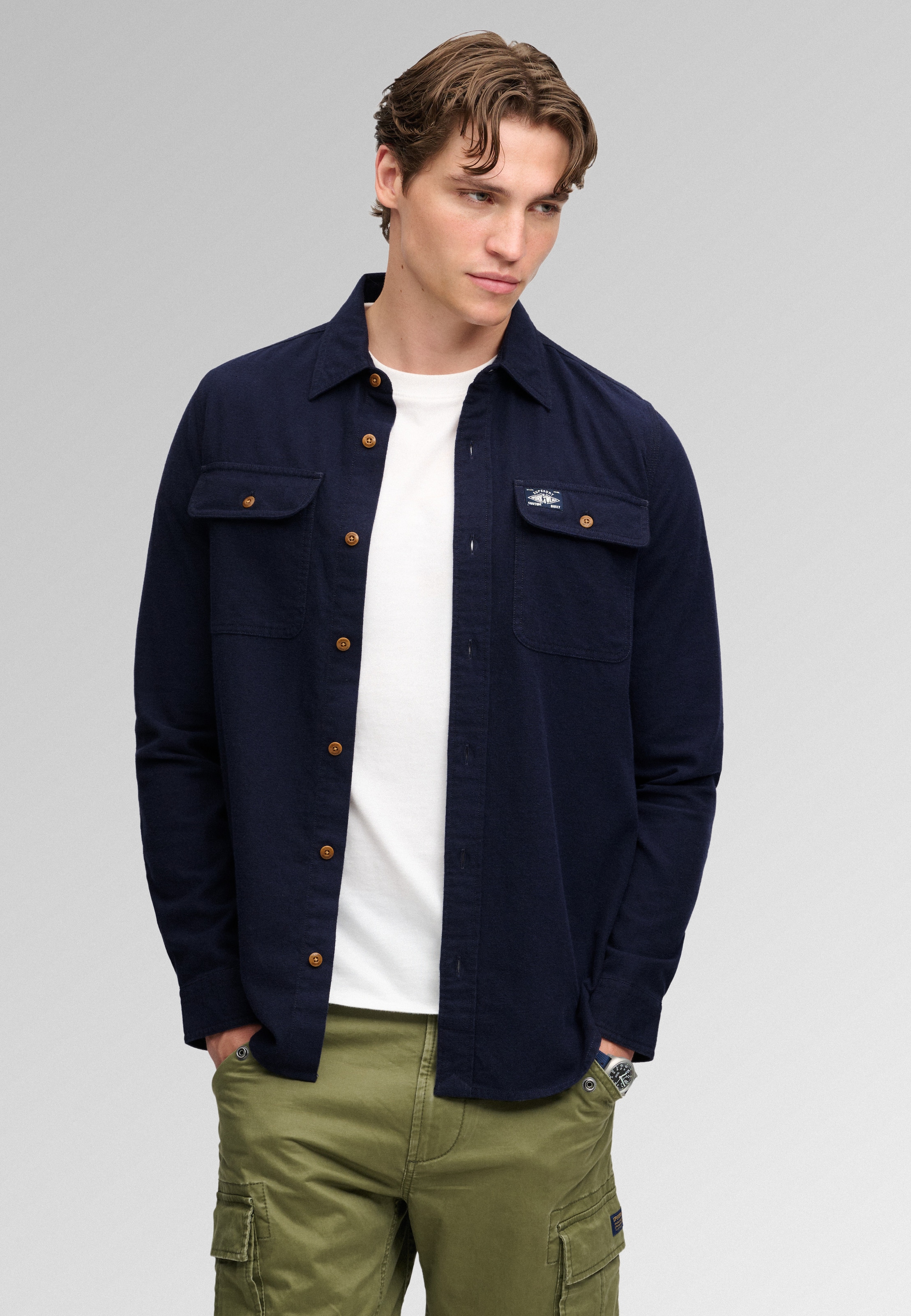 Superdry & Co Regular fit Button Up Shirt in Blue: front