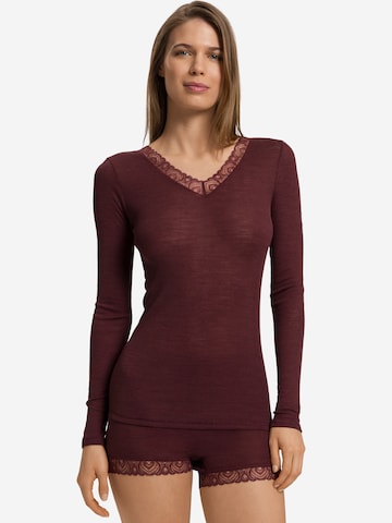 T-shirt 'Woolen Lace' Hanro en marron : devant