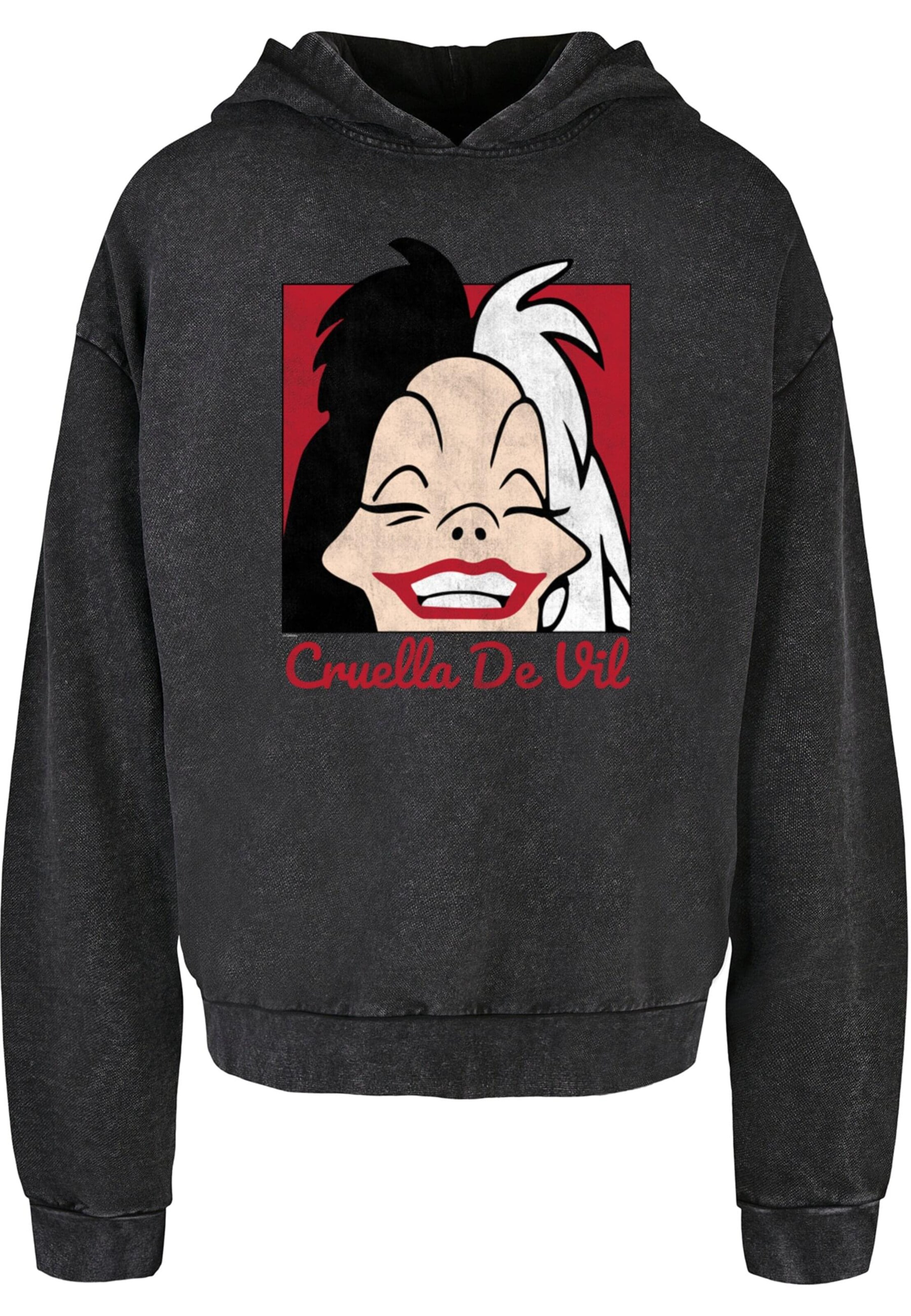 ABSOLUTE CULT Sweatshirt '101 Dalmations - Cruella De Vil' in Zwart: voorkant