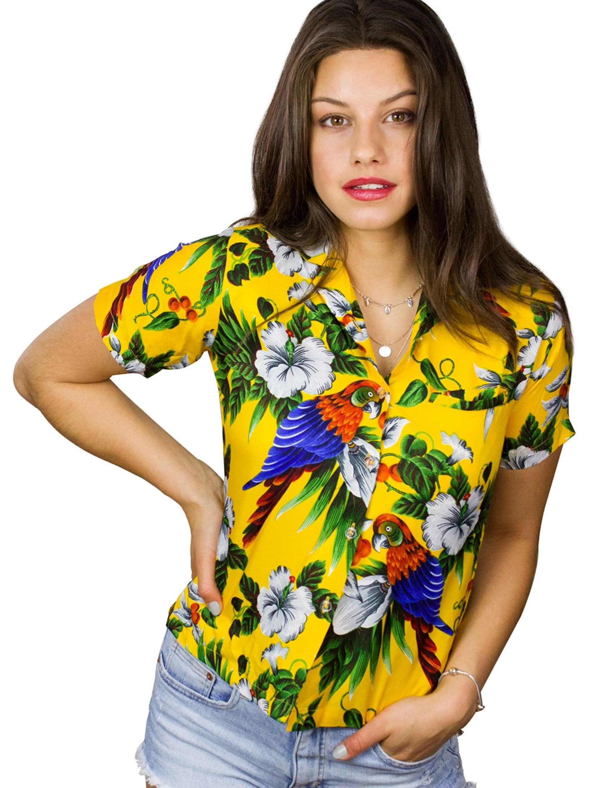 King Kameha Blouse 'Cherryparrot' in Geel: voorkant
