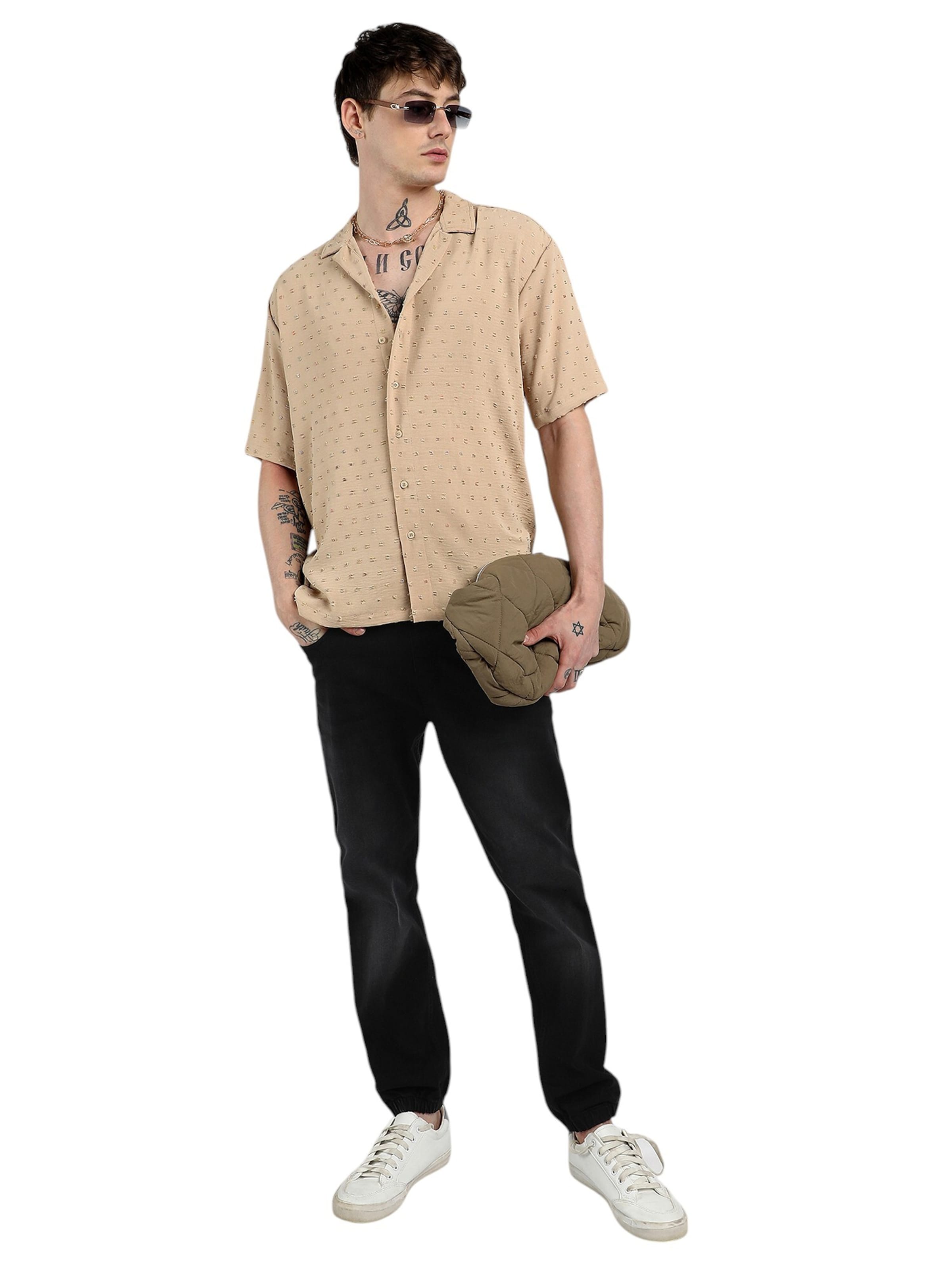 Campus Sutra - Regular Fit Camisa 'Tamra' em bege