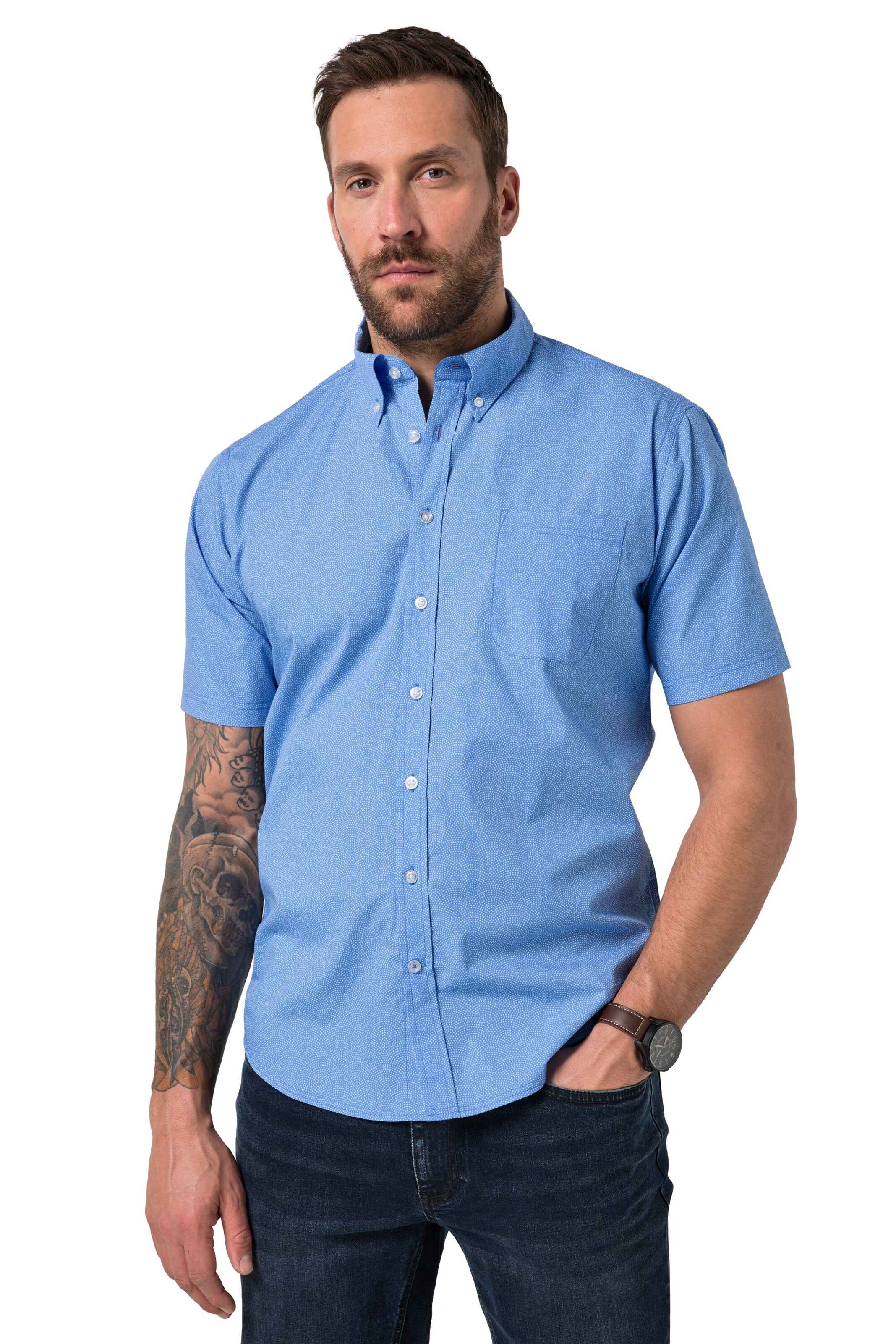 JP1880 Slim fit Overhemd in Blauw: voorkant