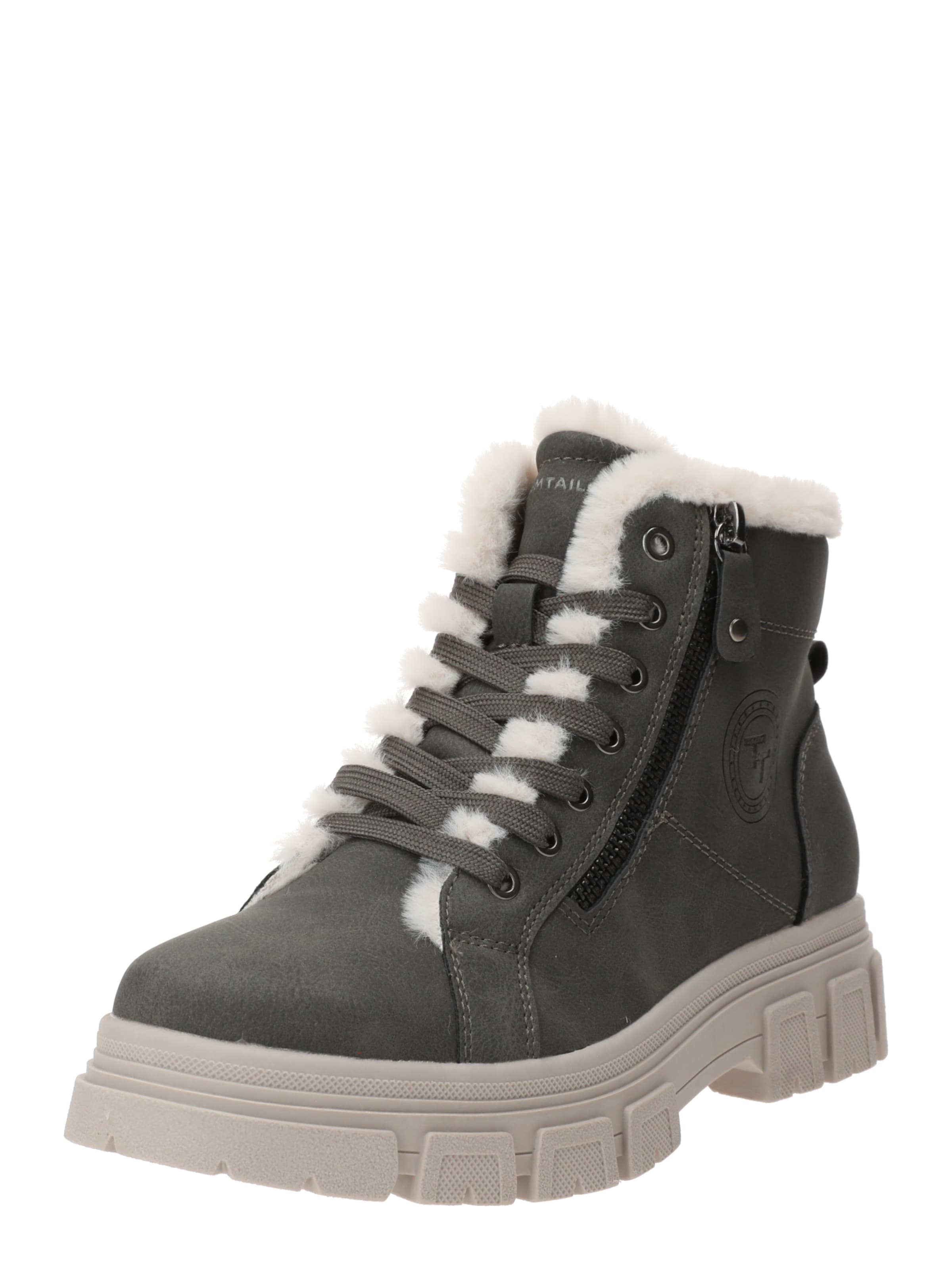 TOM TAILOR Lace-up bootie in Grey: front