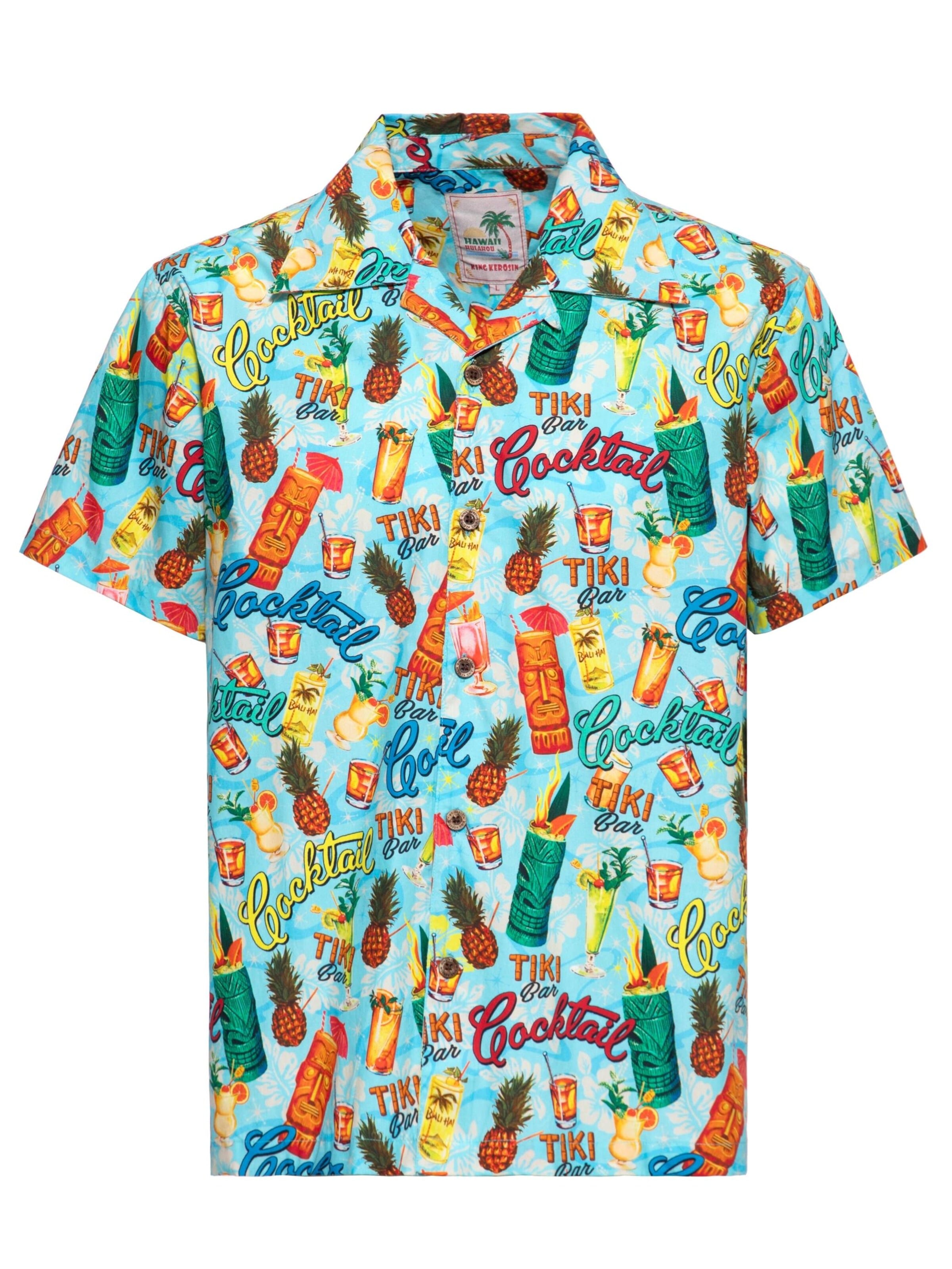 King Kerosin Regular Fit Hemd 'Tiki Cocktails'‌‌‌ in Blau: Vorderseite
