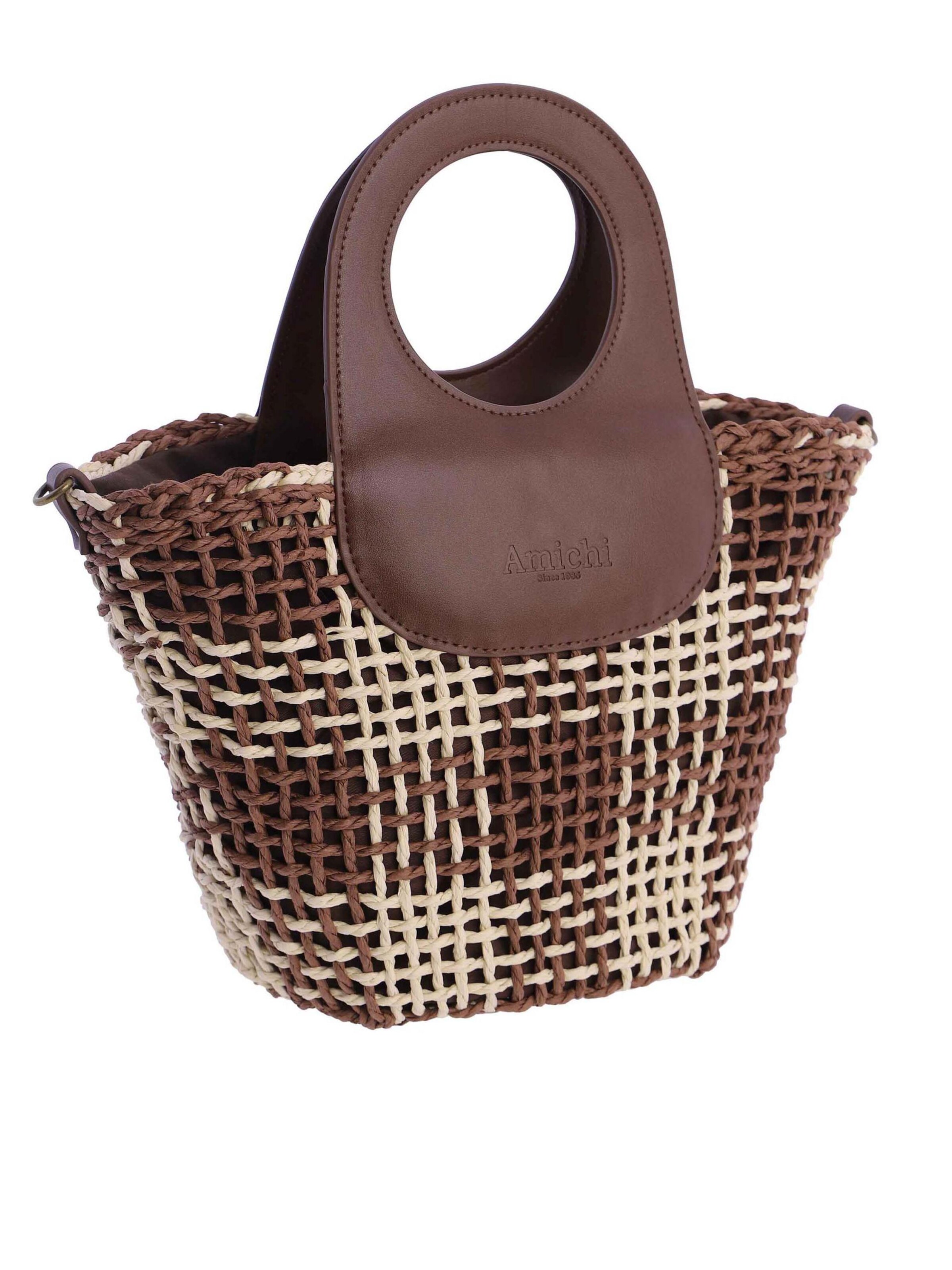 Amichi - Bolso de mano 'Bolso de mano para mujer Nacre de fibras naturales con cremallera' en marrón
