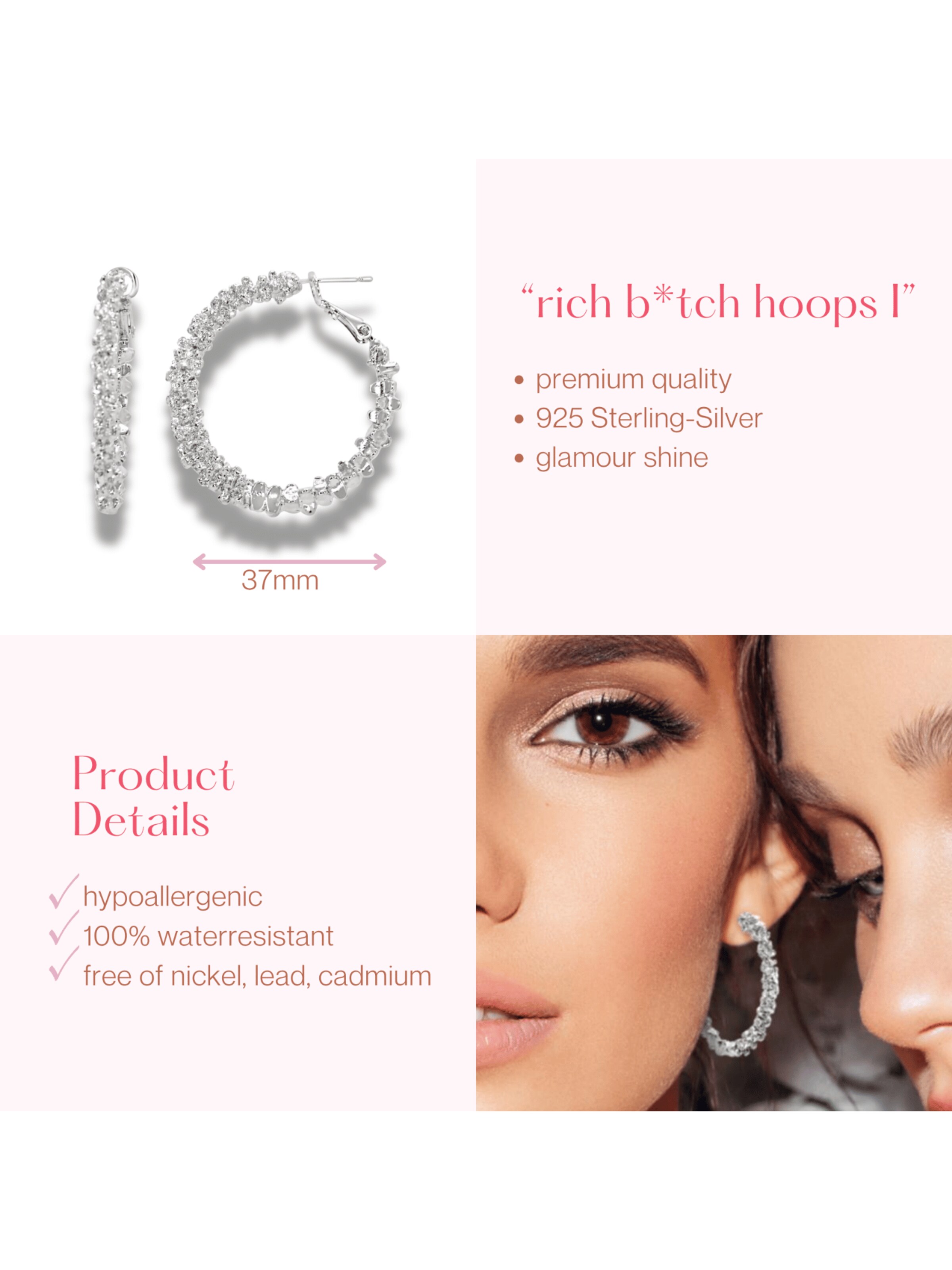 ARS-ARGENTI Earrings 'RICH B*TCH HOOPS' in Silver