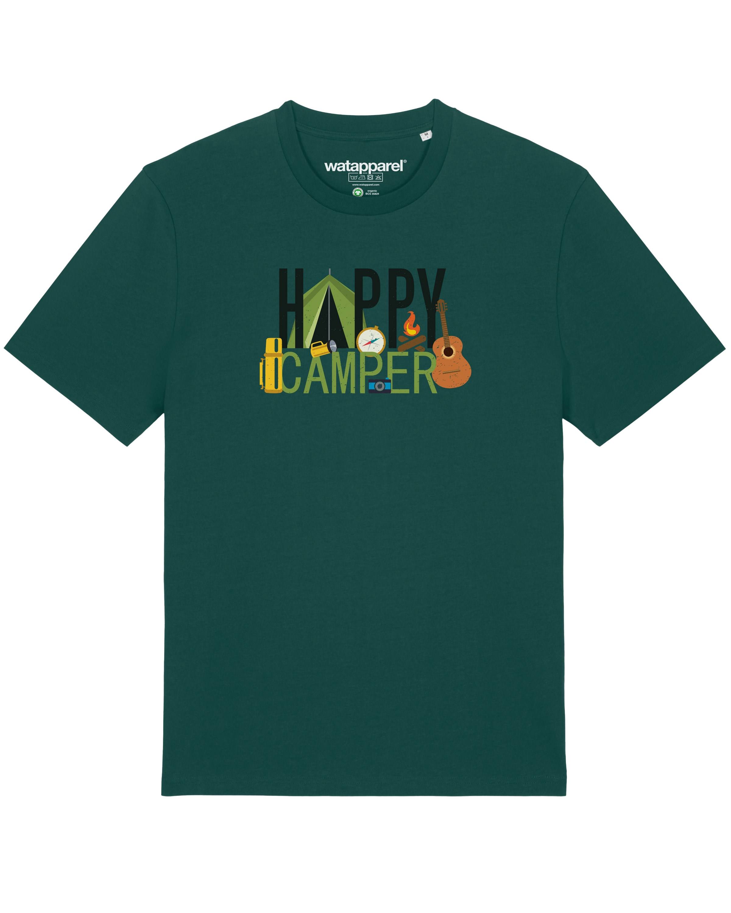 Watapparel Shirt ' Happy Camper ' in Groen: voorkant