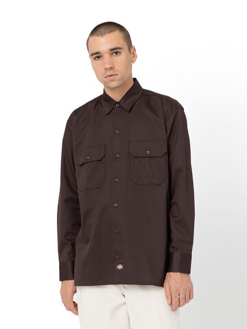 DICKIES Regular fit Overhemd 'WORK' in Bruin: voorkant