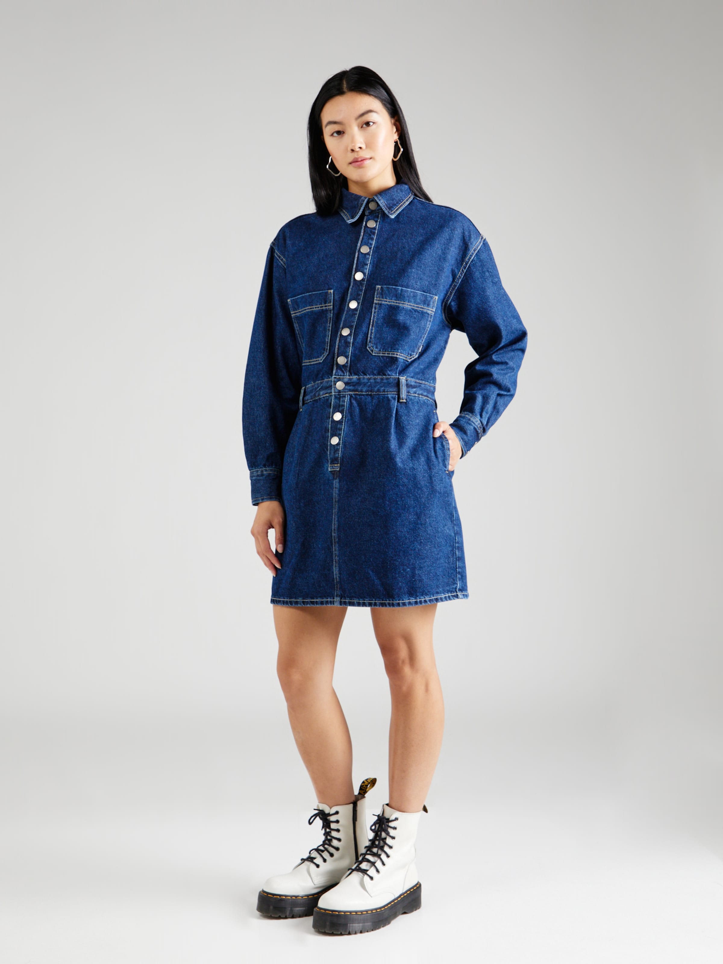 Dark blue denim shirt dress hot sale