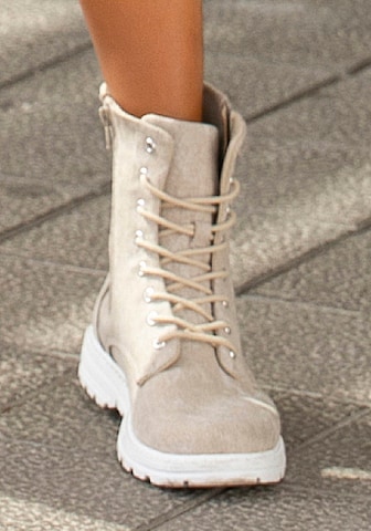 LASCANA Schnürstiefelette in Beige: predná strana