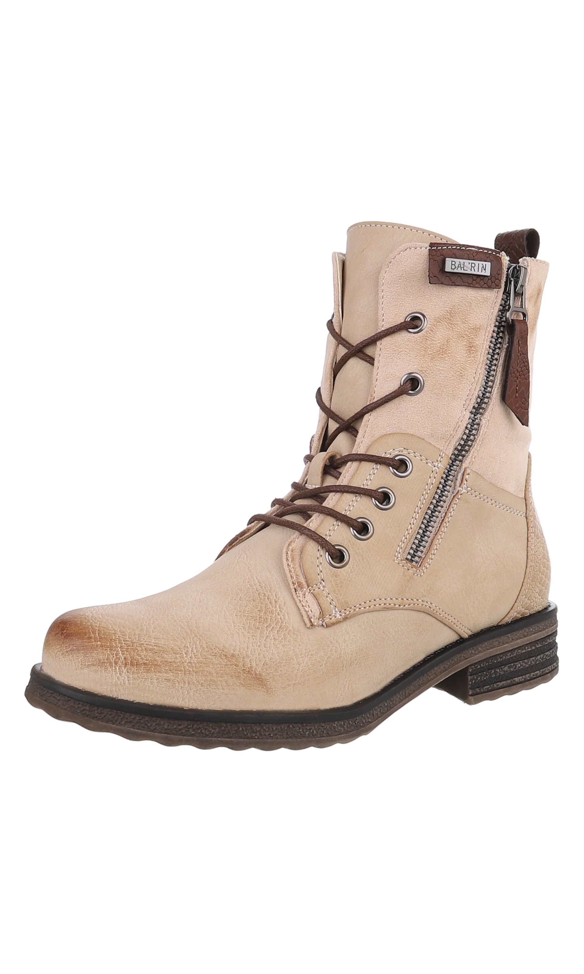 Ital-Design Lace-Up Ankle Boots in Beige: front