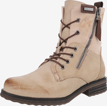 Ital-Design Lace-Up Ankle Boots in Beige: front