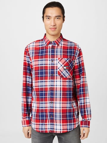 Tommy Jeans Regular fit Button Up Shirt in Blue: front