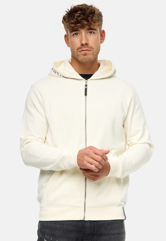 INDICODE JEANS Zip-Up Hoodie ' Mobil ' in White: front