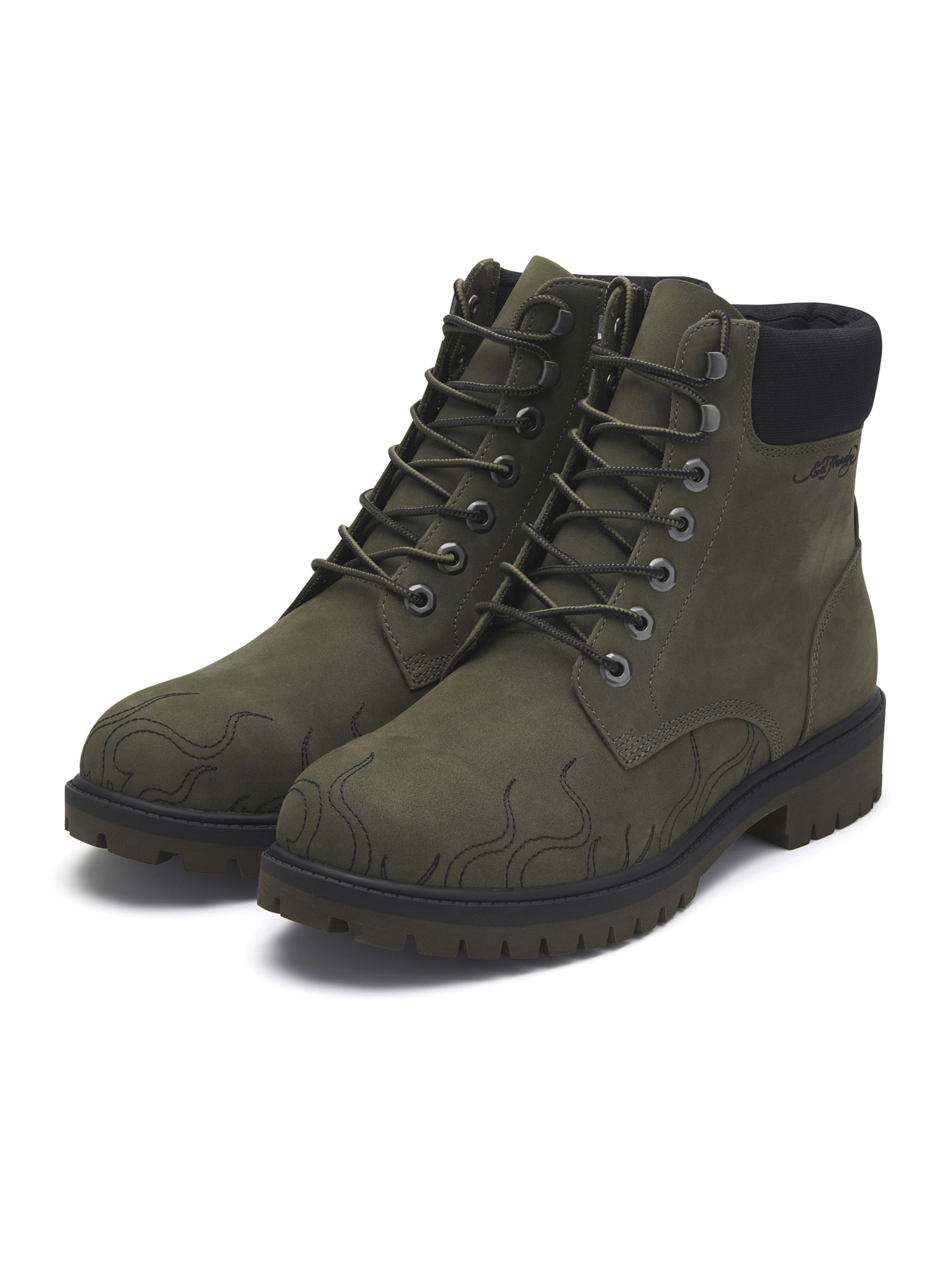 Boots stringati di Ed Hardy in verde: frontale