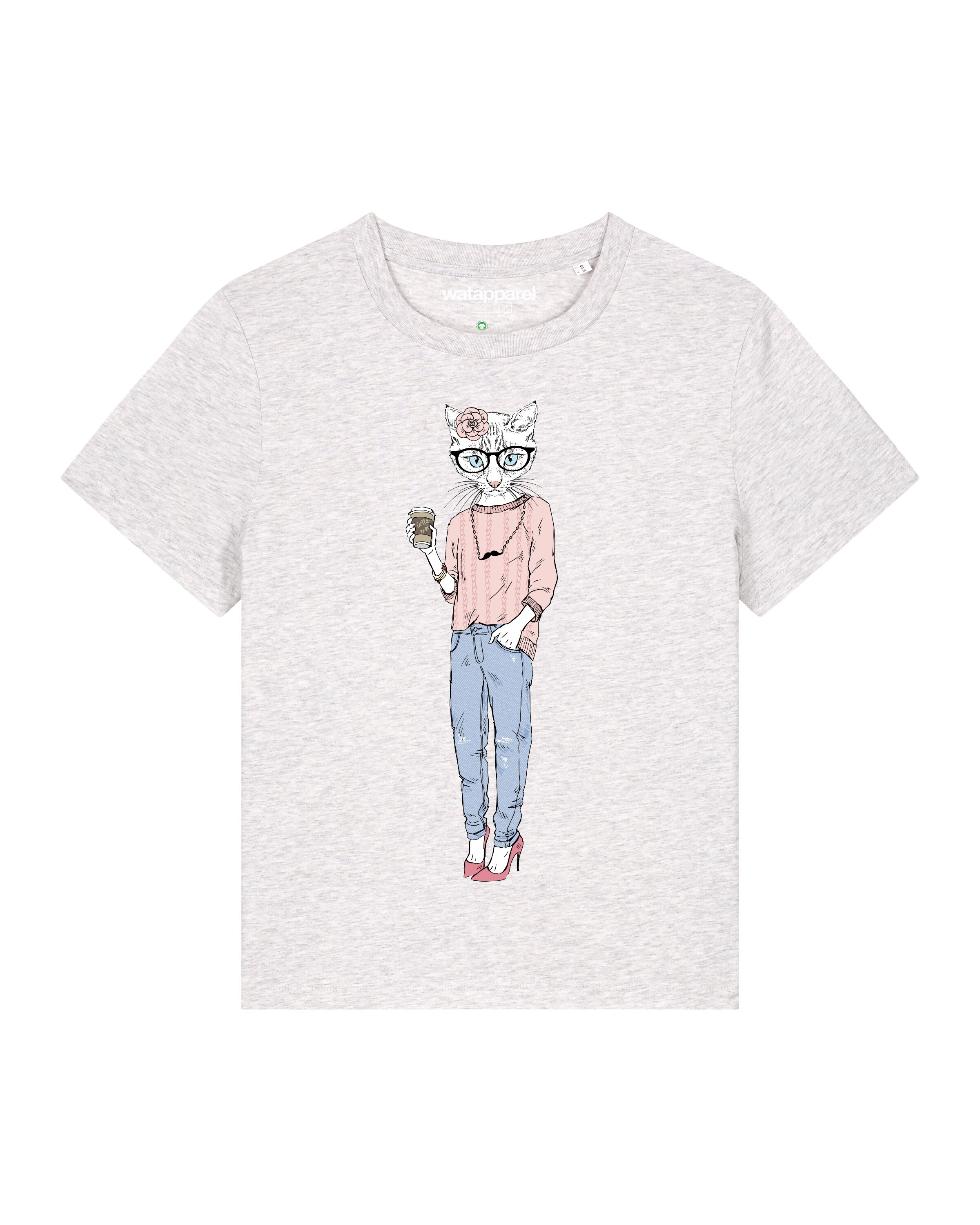 Maglietta ' Hipster Cat with Moustache ' di Watapparel in bianco: frontale