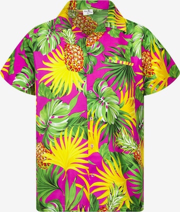 King Kameha Shirt 'Pineapple Leaves' in Pink: Vorderseite