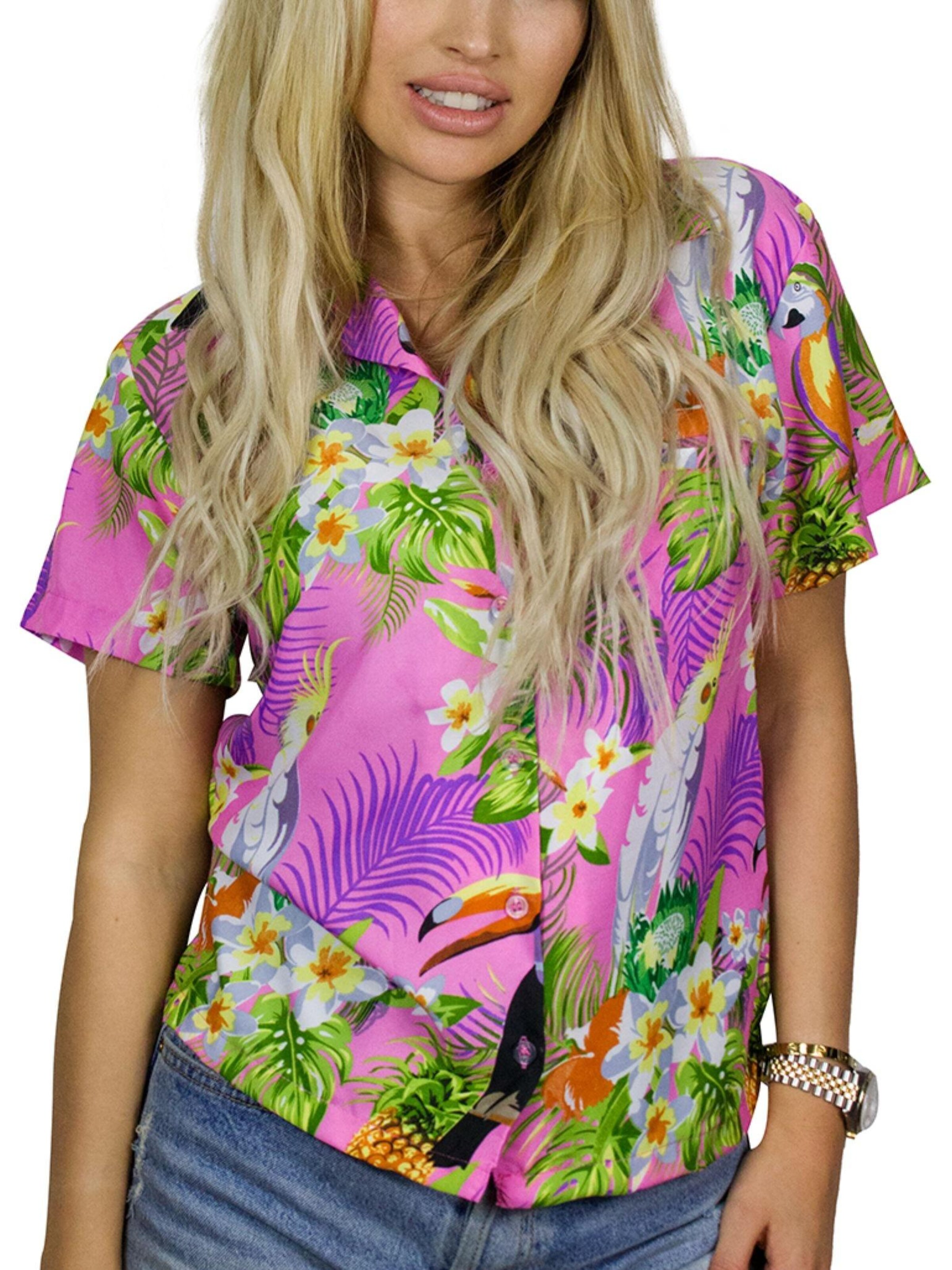 King Kameha Bluse 'Parrot Cockatoo'‌‌‌‌‌‌‌‌‌ in Pink: Vorderseite