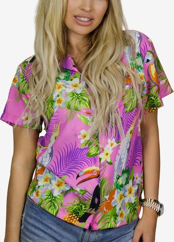 King Kameha Blouse 'Parrot Cockatoo' in Pink: front