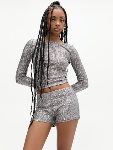 Coupe slim Pantalon Pull&Bear en argent : devant