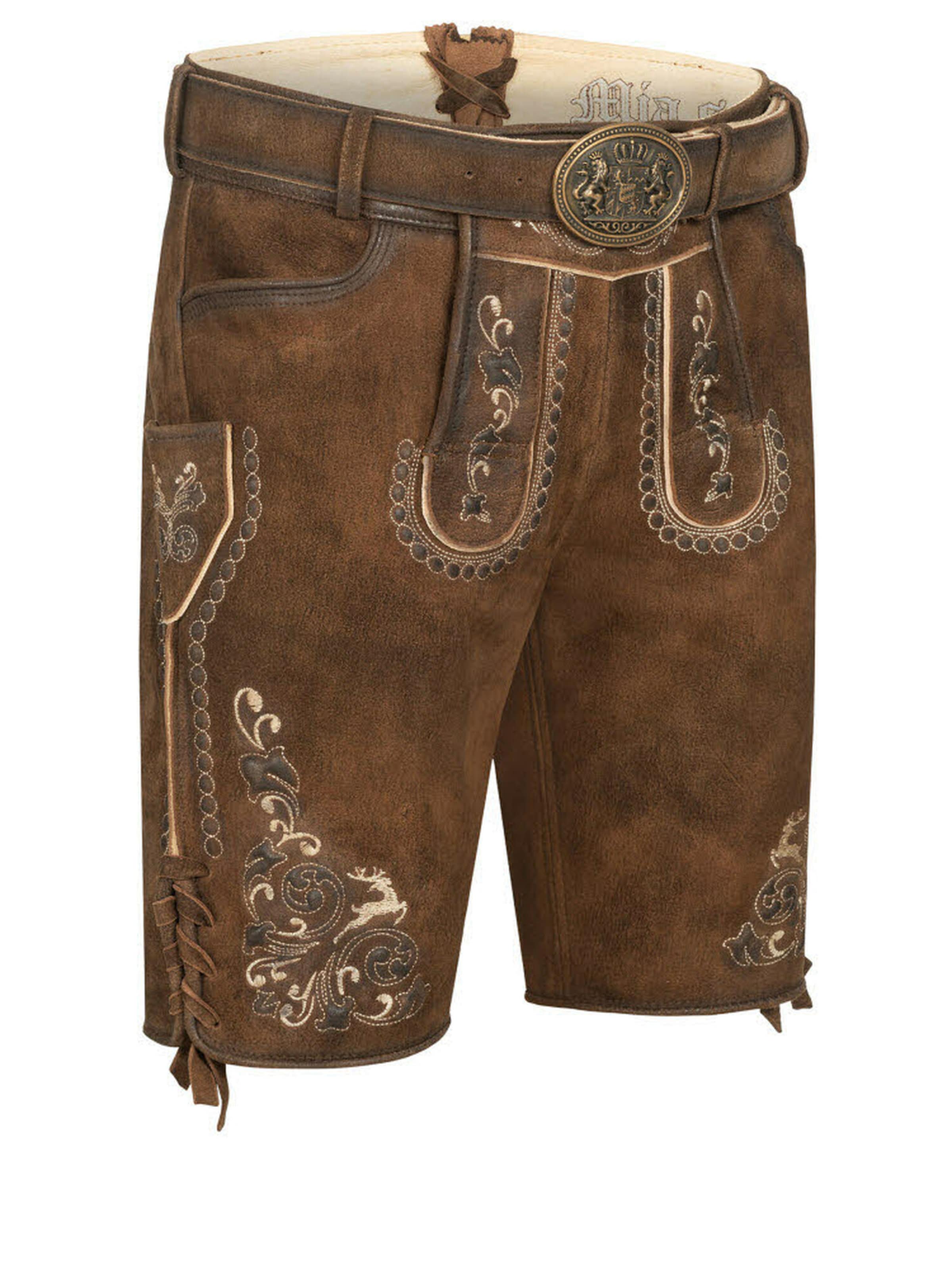 Trachtenhof Nübler Regular Trachtenhose 'Lederhosen kurz Latz Manfred' in Braun: Vorderseite